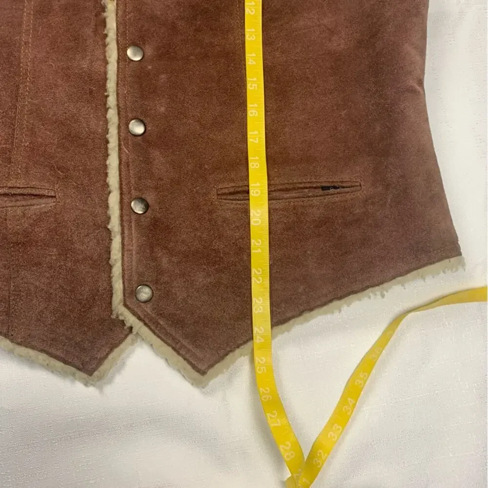 Vintage mens XL leather brown faux Sherpa vest oui cowboy western Yellowstone